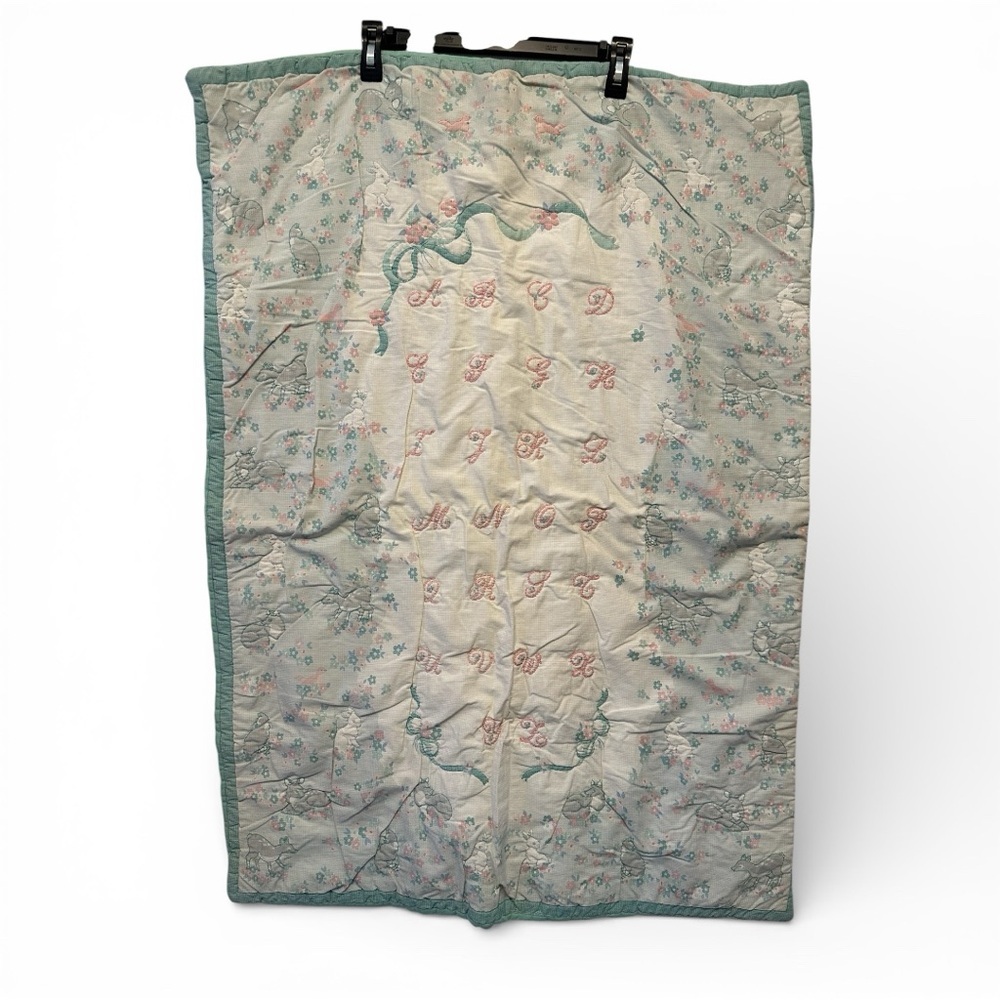 Vintage Handmade Floral ABCs & Animals Patterned Baby Blanket -see description